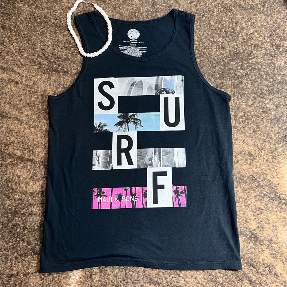 Maui and Sons, Men's Black Tank Top, New